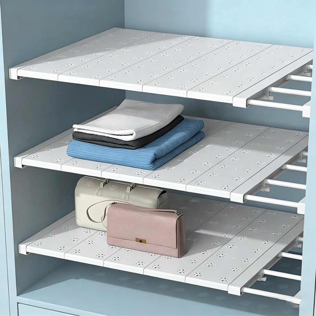 Prateleira telescópica ajustável 48-80cm aço inoxidável branco prateleira portátil adequada para guarda-roupas