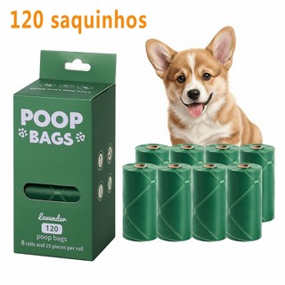 Sacos de Cocô Cachorro Biodegradáveis Kit 8 Rolos Refil Cata Caca Ecológico - 120 Unidades, Design Premium