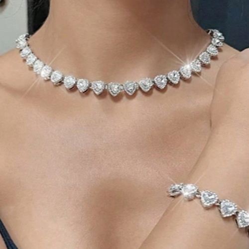 Colar Zircônia Coração Incrustação Joias Femininas Corrente Cravejado Brilhante
