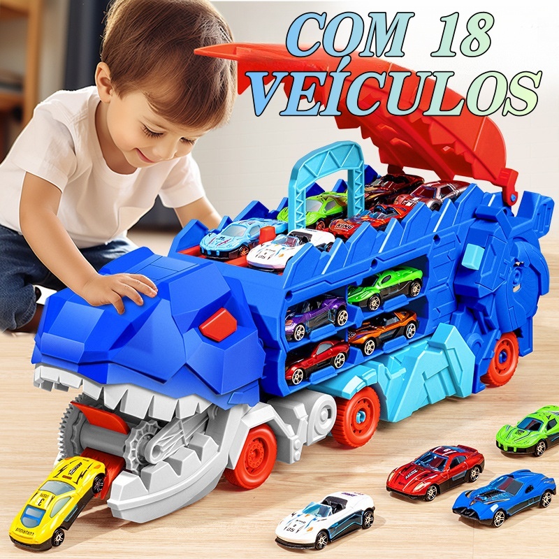 Kit Infantis Grande Brinquedo Carrinho De Dinossauro Carros De Monster Truck Transformes Pista De Com 18 VeíCulos