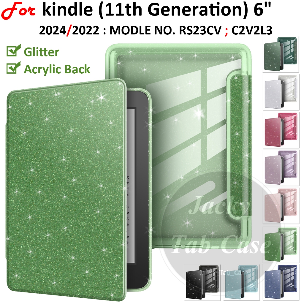 Para kindle 11ª Geração 2024 2022 RS23CV C2V2L3 6 polegadas eReader Básico Glitter Acrílico Caso Flip Capa Com Sono Wake