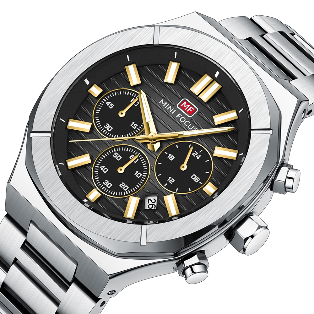 Mini Focus Foco Masculino Moda Multifuncional Relógio De Quartzo Noite Brilho Calendário Pulseira De Aço Inoxidável