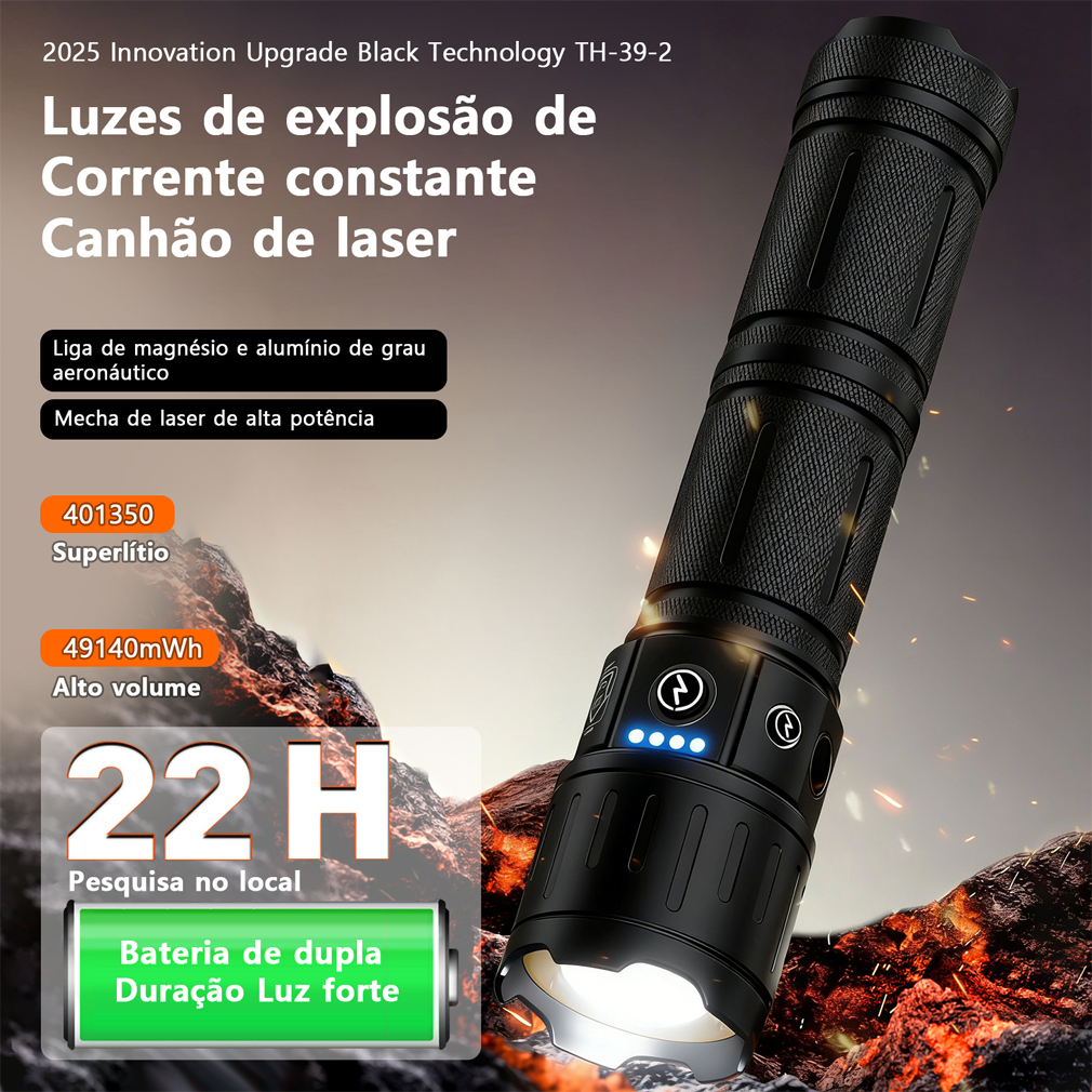 Lanterna  mais poderosa forte luz táctica tocha grande luz recarregável tocha de longo alcance TH39 em Oferta na Shopee