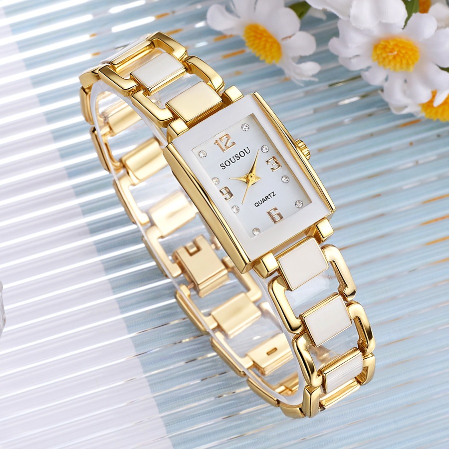 Nova Moda Pequeno Relógio Feminino Fresco , Em Forma De Pulseira De Cerâmica Com Mostrador De Diamante , Melhor Escolha 