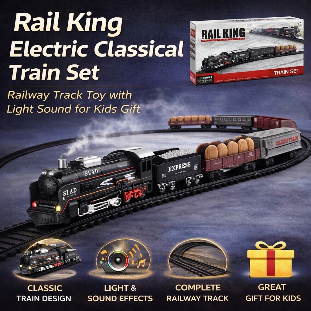 Rail King Conjunto De Trem Clássico Elétrico Brinquedo De Pista Ferroviária Com Som Leve Para Presente Infantil