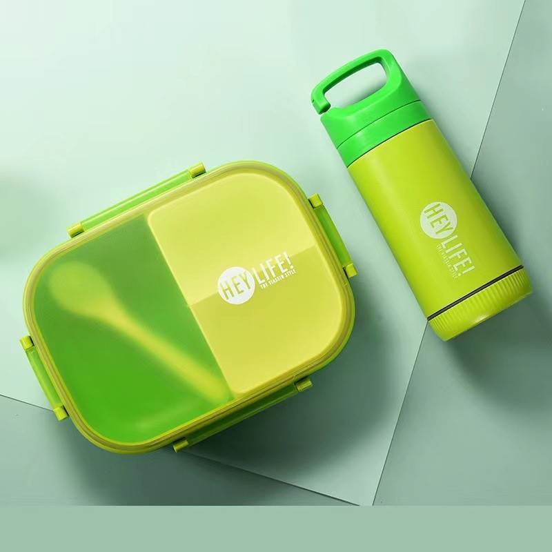 Kit Marmita Lancheira e Garrafa 550ml e Kit Talheres（A tampa não pode ser aquecida junto）