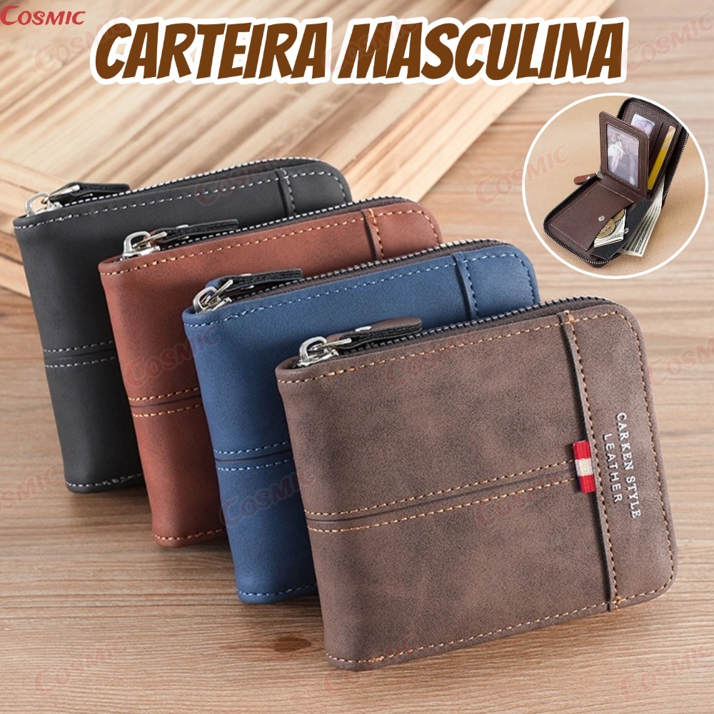 Novo Estilo Carteira de Couro Multifuncional com Zíper e Porta-Cartões de Identidade Carteiras Masculinas e Femininas