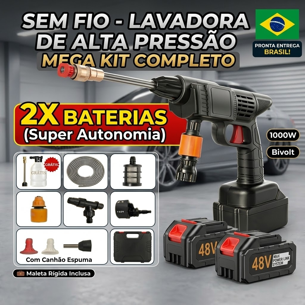 Lavadora de Alta Pressão Sem Fio Portátil  Para Carros Lava Jato Profissional Bivolt