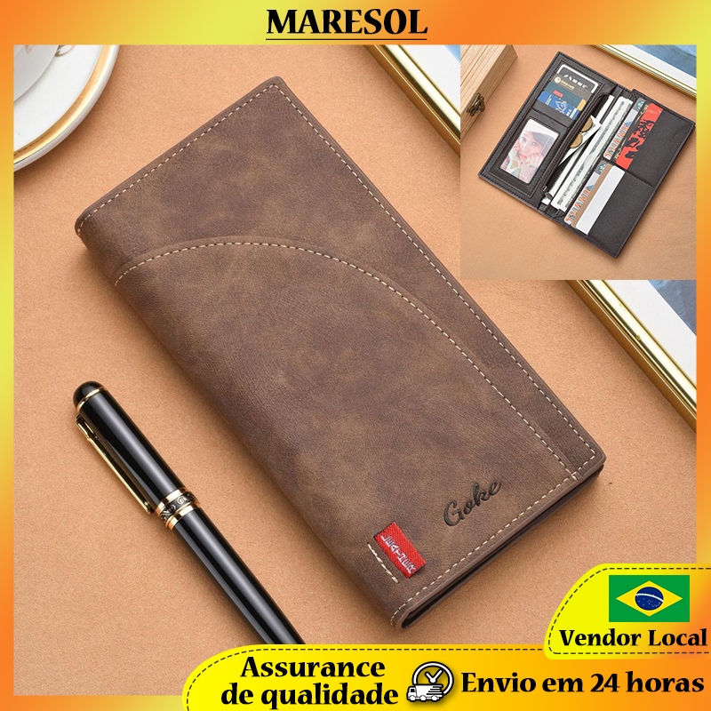 Carteira masculina MARESOL porta cartão de visita longo multifuncional de grande capacidade