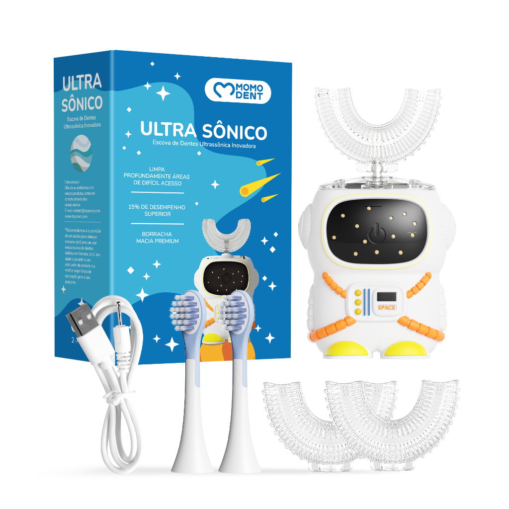 MOMODENT Escova Elétrica Criança,Cabeça Rotativa 360°, Carregamento USB,IPX7, 2-7 Anos