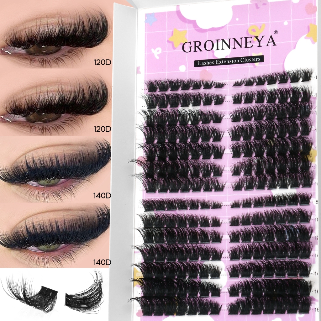 GROINNEYA Cílios Volumosos Olho De Gato Espetados D-Curl Dramáticos DIY Lash Clusters 8-16mm