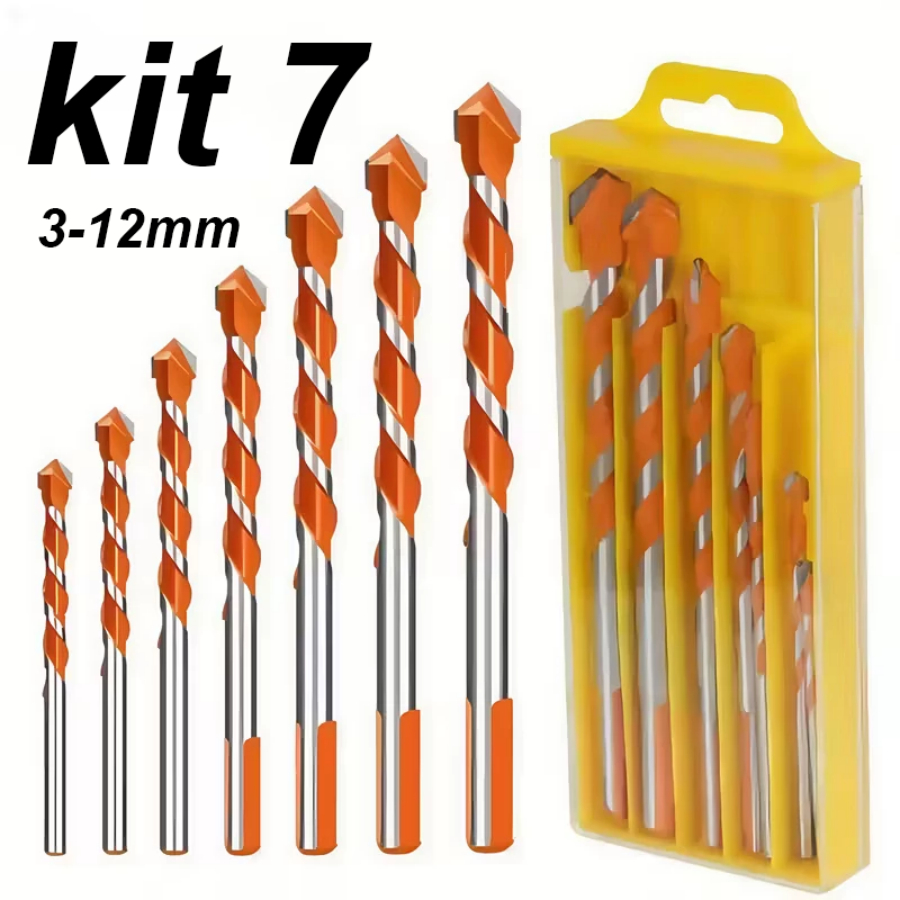 Kit 7 Broca de carboneto profissional Madeira Ferro Concreto Para Furadeira 3-12mm