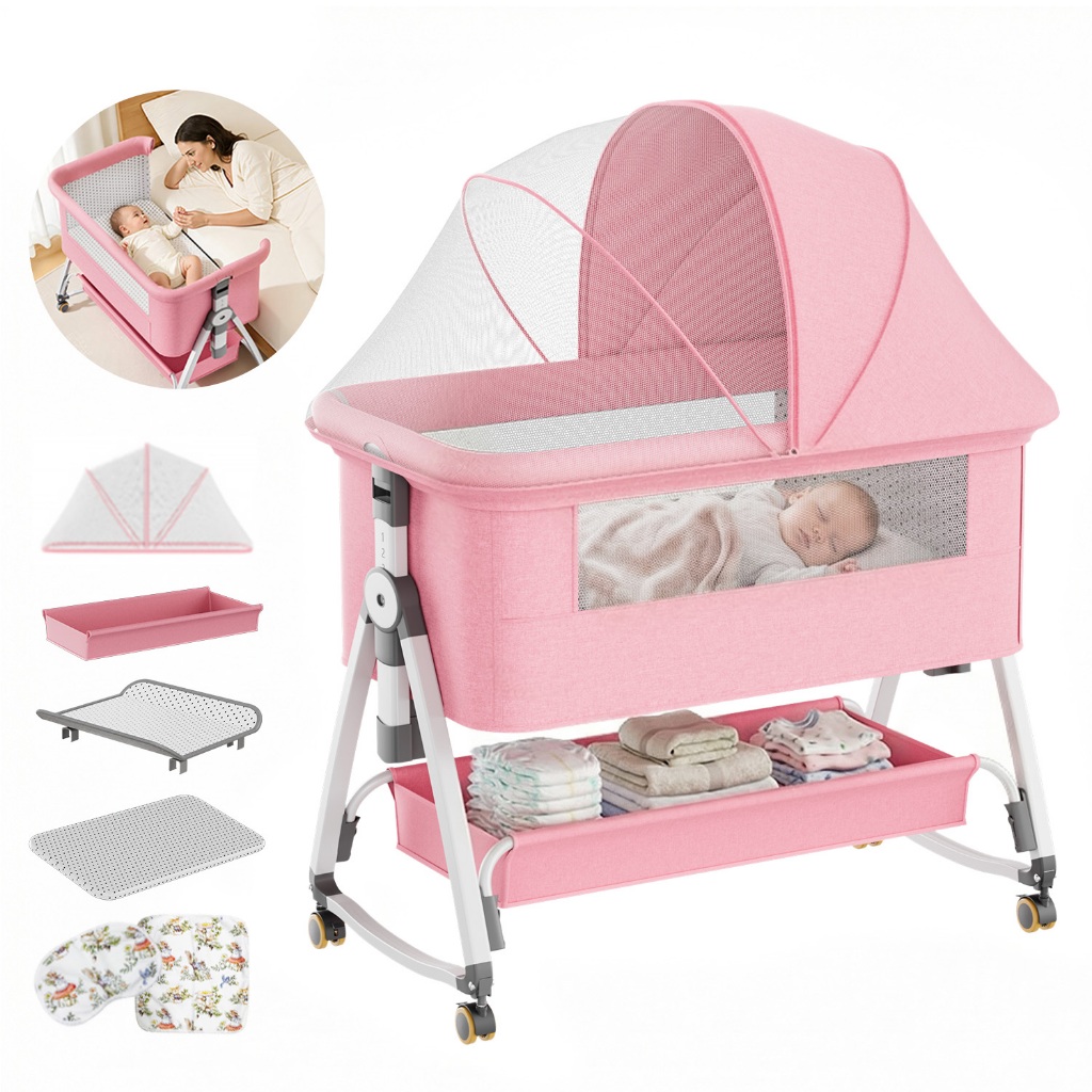 Berço Giratório Portátil Rosa Kiumo Para Bebês