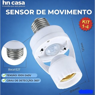 Sensor de Movimento para lâmpada Soquete E27 c/ sensor de presença Bivolt 110V~220V Max 60W