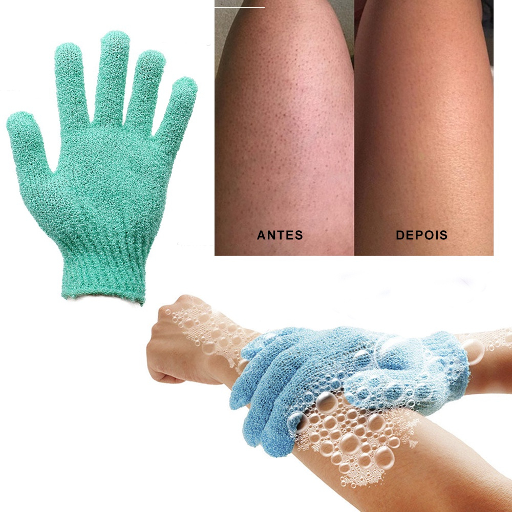 Luvas corporais esfoliantes usadas para banho e massagem com esponja de bucha pode limpar/esfoliar células da pele (2 un
