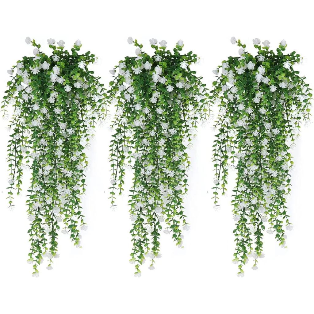 Planta Pendurada Verde de Eucalipto 78cm, Folhagem Verde,  trepadeiras floridas Artificial, Decoração de Parede