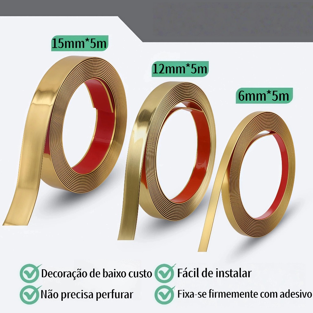 Fita metalizada para decoracao de Pvc 6mm/12mm/15mm/20mm/27/35mm Com Dupla face com 5 Metros