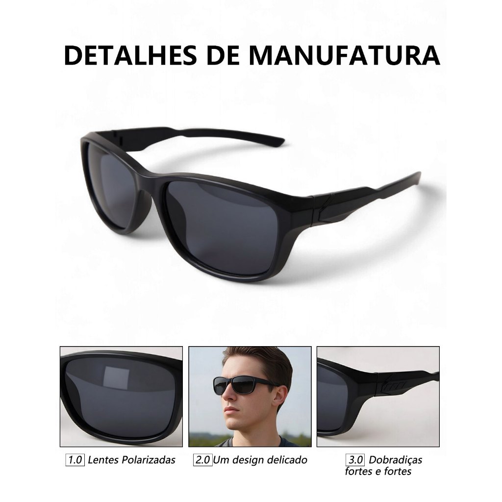 HEYOO Óculos de sol Esportivo Polarizado UV400 Lentes Anti Luz Forte Reduz Reflexos Ocular Proteção Dobradiças Reforçada — imagem 2 de 2
