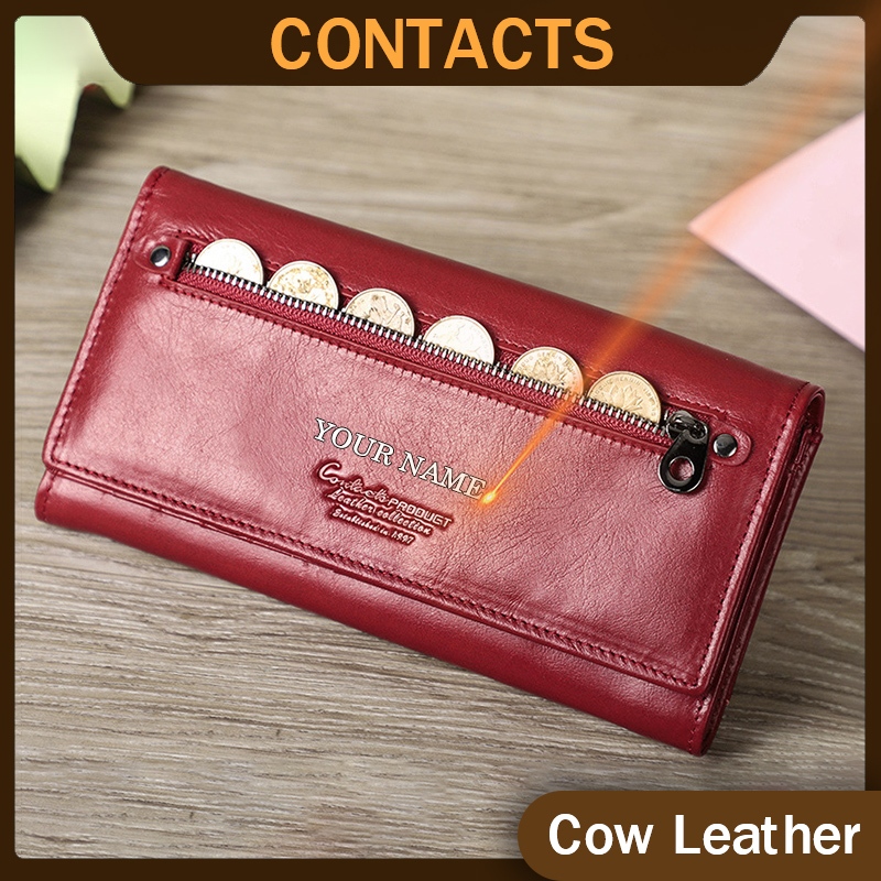 CONTACT'S Novo Design Carteira Longa Couro De RFID Carteiras Femininas Com Bolso Para Telefone