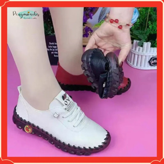 Novo 2026 Sapatos Ortopédicos de Couro Macio das Mulheres/Costura à Mão/Sola Elástica Tamanho Grande Brasil 33-41 em Oferta na Shopee