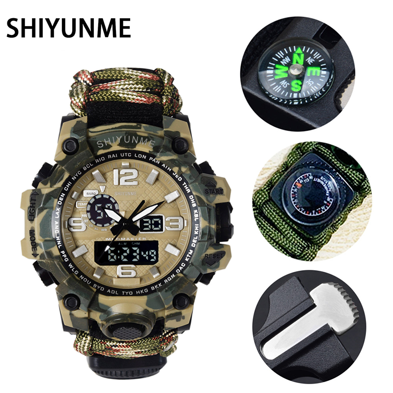 SHIYUNME Relógio De Sobrevivência Ao Ar Livre Multifuncional À Prova Dwaterproof Água Militar Tático Paracord Pulseira G