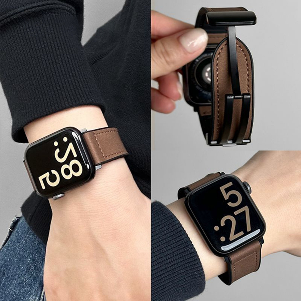 Pulseira De Couro Com Fivela Magnética Para Apple Watch Band Feminina Série 11 1