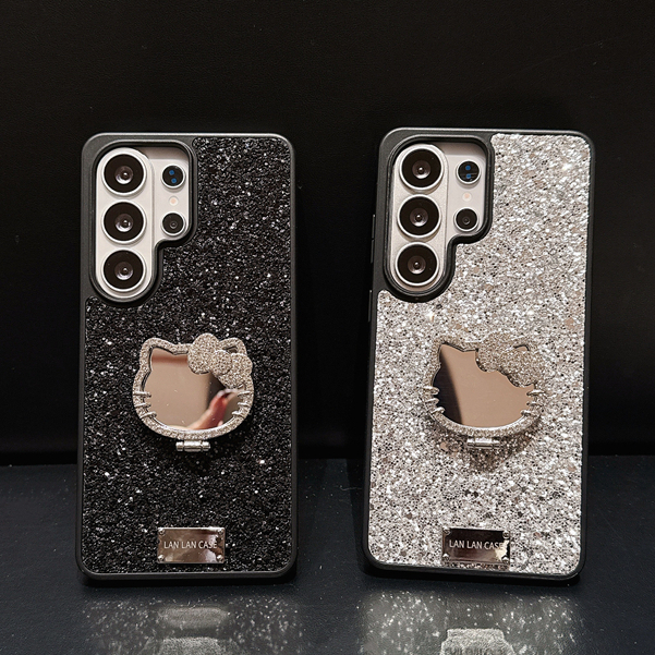 Espelho Escondido Suporte Luxo glitter silicone Capa Para Samsung Galaxy S26 S25 S24 S23 Ultra Plus