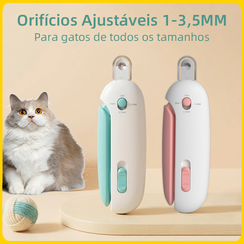 Tesoura para Unhas de Gato Cor Rosa/Azul, Ajustável 1-3.5mm, com Lixa e Parafuso Anti-Espalhamento