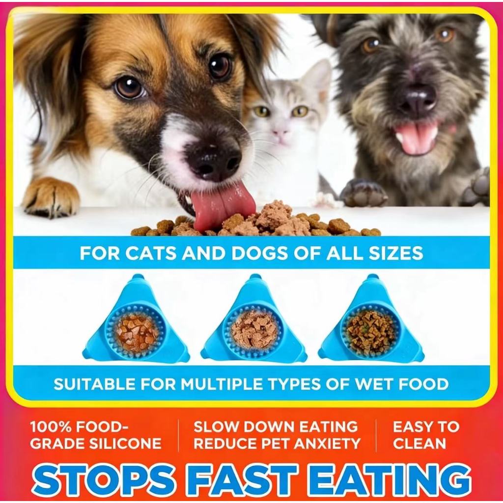 Tapete Para Lamber Alimentador Lento Animais De Estimação Triangular | Silicone De Qualidade Alimentar Cães E Gatos Alim