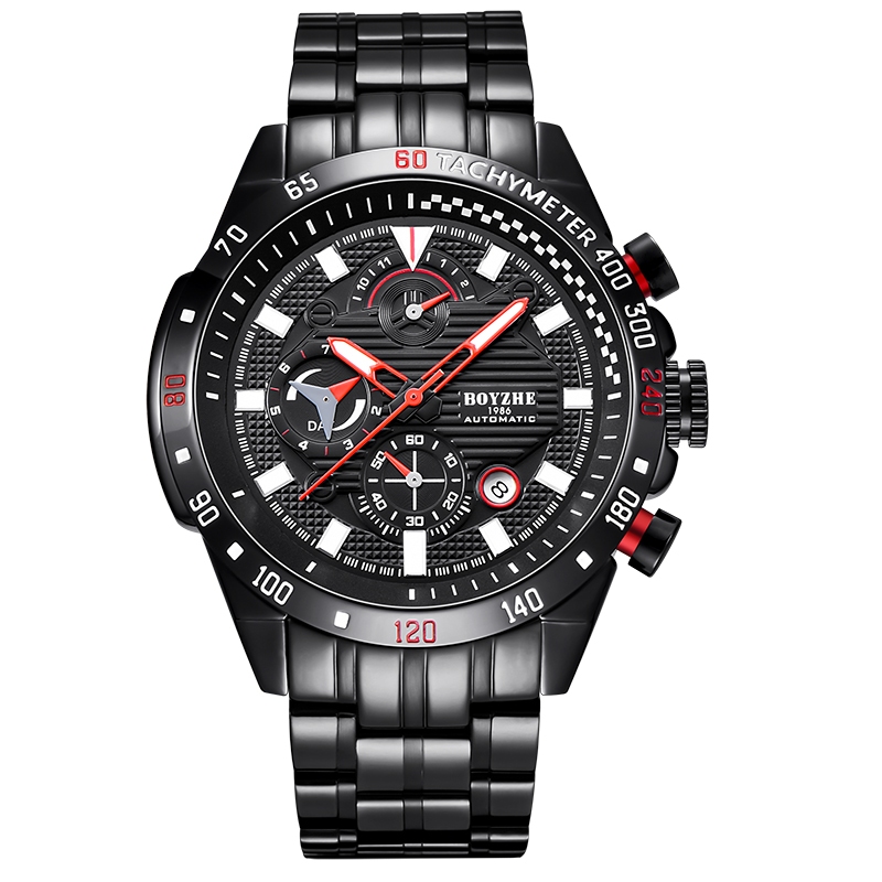 BOYZHE Relógio Mecânico Automático Masculino Esqueleto Calendário Luminoso De Aço Impermeável