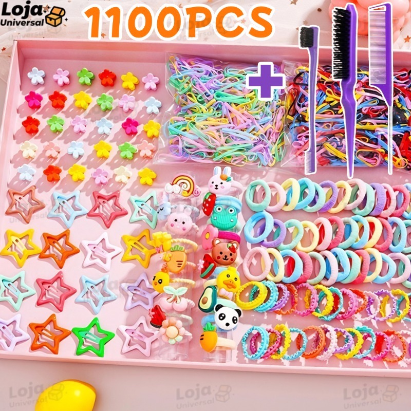 Conjunto De Acessórios Para Cabelo De Desenho Animado De 1100 Peças | Clipes BB Coreanos , Elásticos E Mulheres Elegante em Oferta na Shopee