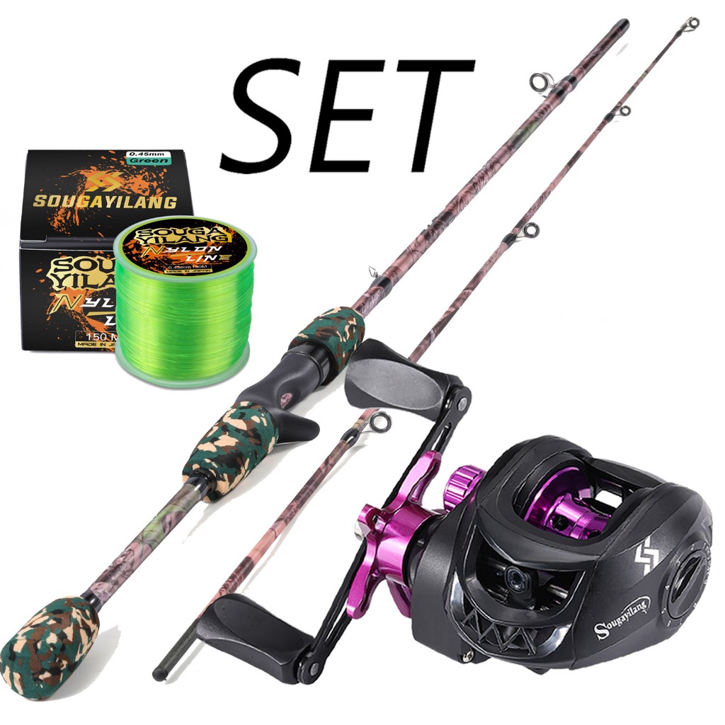 Sougayilang 1.65m Fundição Vara De Pesca Carretel Linha Combos Corpo Fibra Vidro 7.2 : 1 Relação Engrenagem Para Água Do