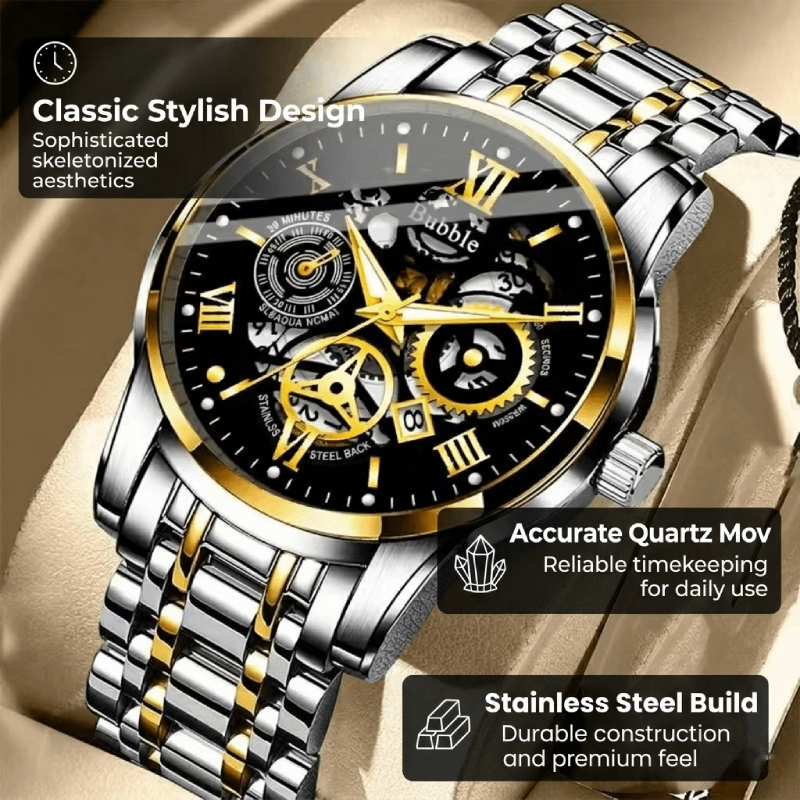 Relógio De Quartzo Automático Masculino Moderno-Luxo Leve De Alta Qualidade Com Design Oco Romano Luminoso