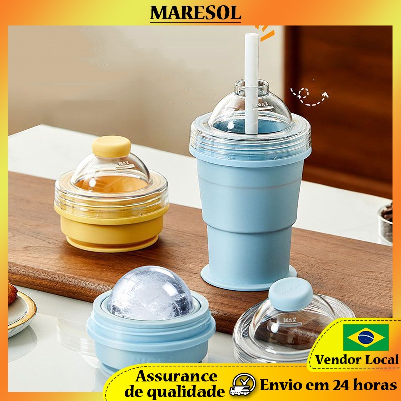 Copo de bola de gelo dobrável portátil MARESOL vem com canudo de Silicone de qualidade alimentar molde de copo de gelo p