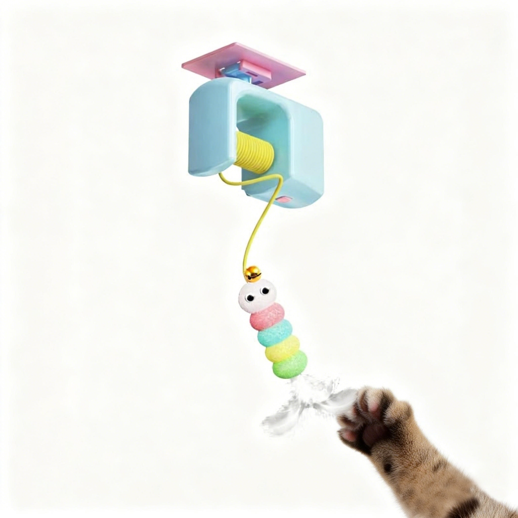 Brinquedo Interativo Elétrico para Gatos Corda Elástica Pássaro Voador Automático Anti Estresse Pet -azul