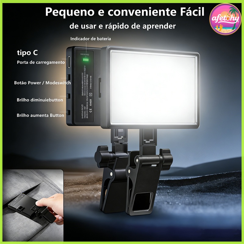 Luz de preenchimento recarregável de 2.000mAh 80 luzes portáteis LED, luzes de Selfie de 3 modos, luz de celular com cli