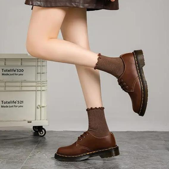 Dr.Martens Botas De Trabalho Unissex Marrons Sapatos Casuais De Couro Plataforma Com Sola Grossa