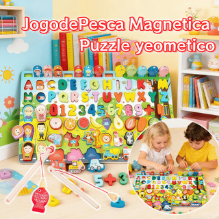 Quebra-cabeça com números de madeira Classificador de formas Jogo de contagem e correspondência Jogo de pesca magnética