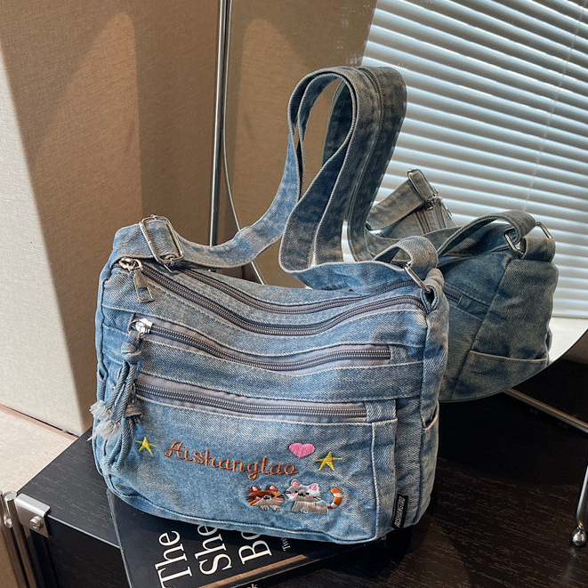 Bolsa de ombro multicamadas Bolsa jeans bordada Bolsa Crossbody Bolsa jeans Canva