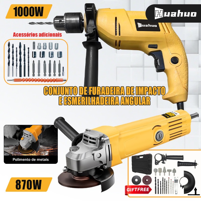 Rebarbadora 870W E Furadeira De Impacto 1000W Estojo Plástico Com Acessórios