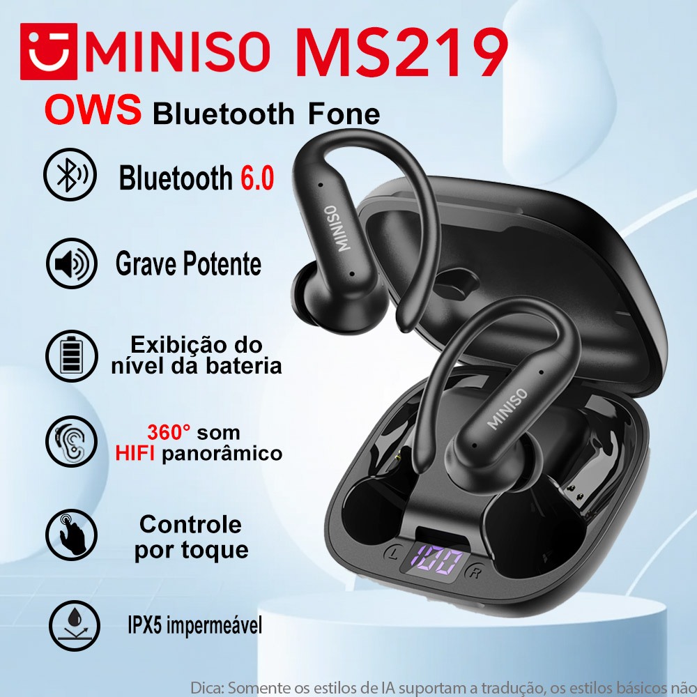 MINISO MS219 OWS Fone De Ouvido Bluetooth 6.0 Sem Fio Conectividade Com Dois Dis