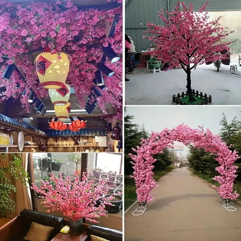 Kit 10 Buquê De Flores De Cerejeira Artificial , Flor De Pêssego rosa , Estilo oriental Para Decoração De Casamento 63CM — imagem 2 de 2