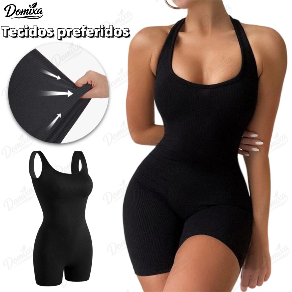 Macacão Canelada de Cintura Alta Macaquinho Poliamida Sem  Ajustado Roupa Feminina Estilosa-DO