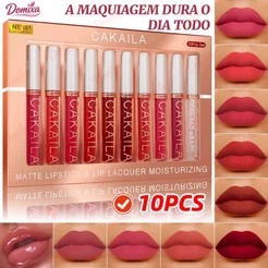Conjunto de 10 batons líquidos matte, longa duração de 24 horas, à prova d'água, não transfere e é à prova de copos-DO