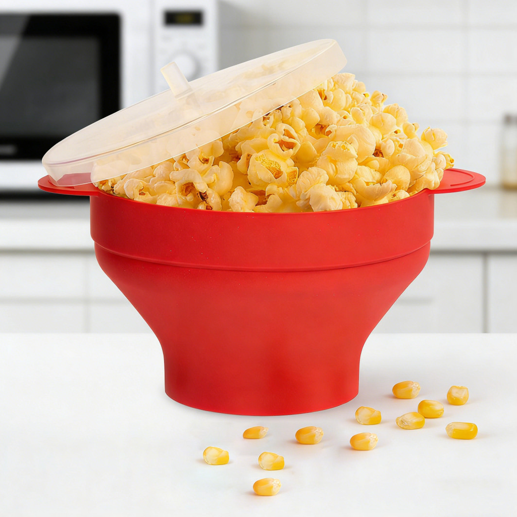 Grande máquina de pipoca de micro-ondas balde de pipoca sem óleo de Silicone redondo com tampa sem BPA