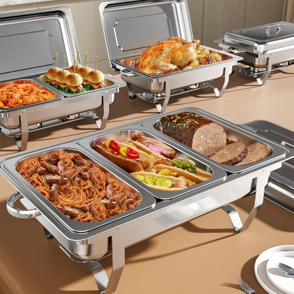 Imagem Rechaud Profissional Inox 12L com 1, 2 ou 3 Divisórias para Buffet Festas Eventos