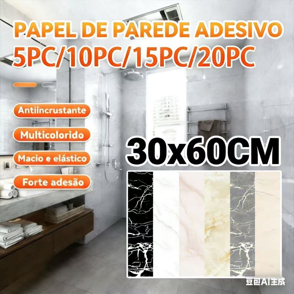 KIT5/10/15/20 Placa Painel Mármore Flexível Adesivo 30cmX60cm= 0,18m² Quarto Sala Lavabo Cozinha