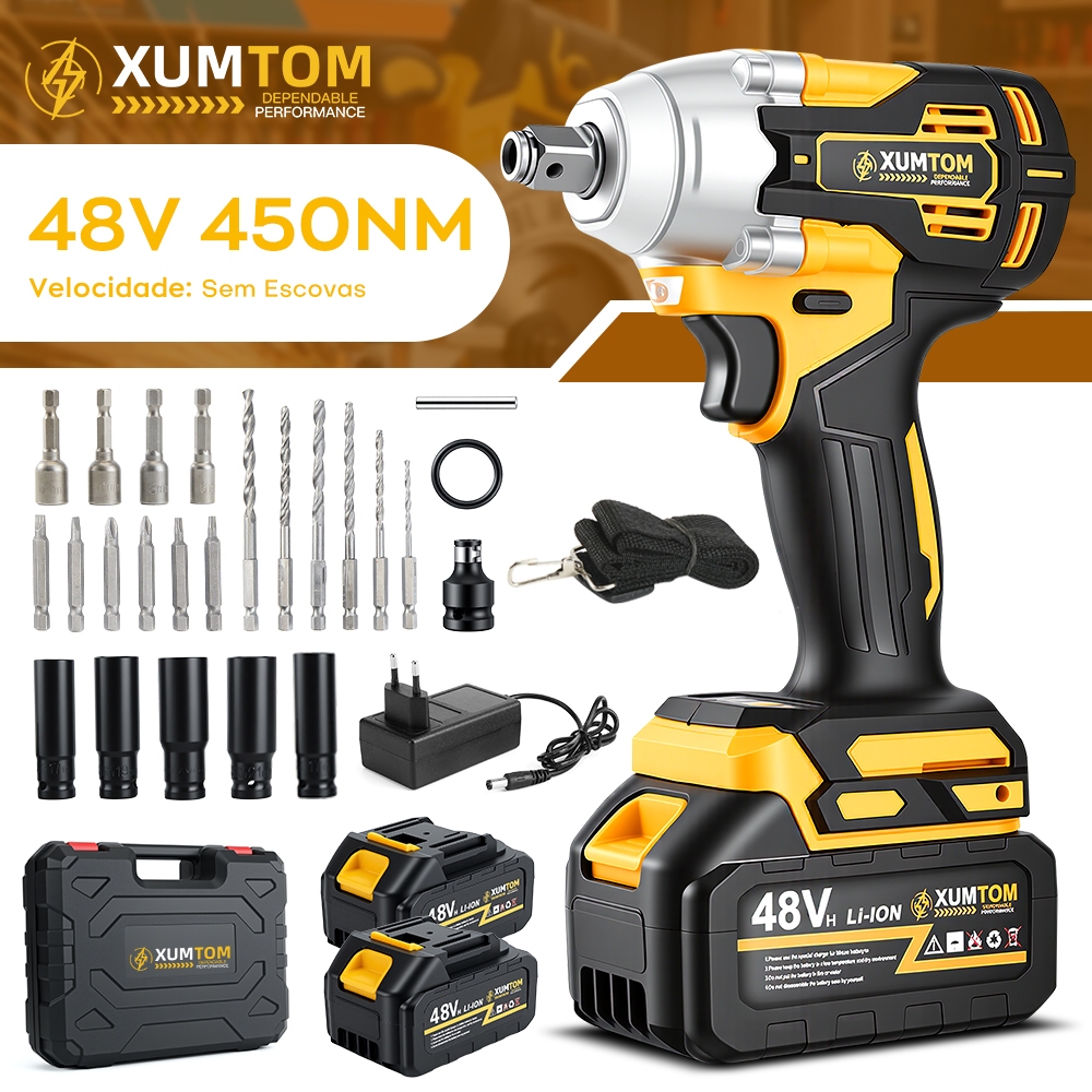 Chave de Impacto Eletrica 450NM Parafusadeira Furadeira 48V Brushless COM 2 Baterias 48Vkit ferramentas completo em Oferta na Shopee
