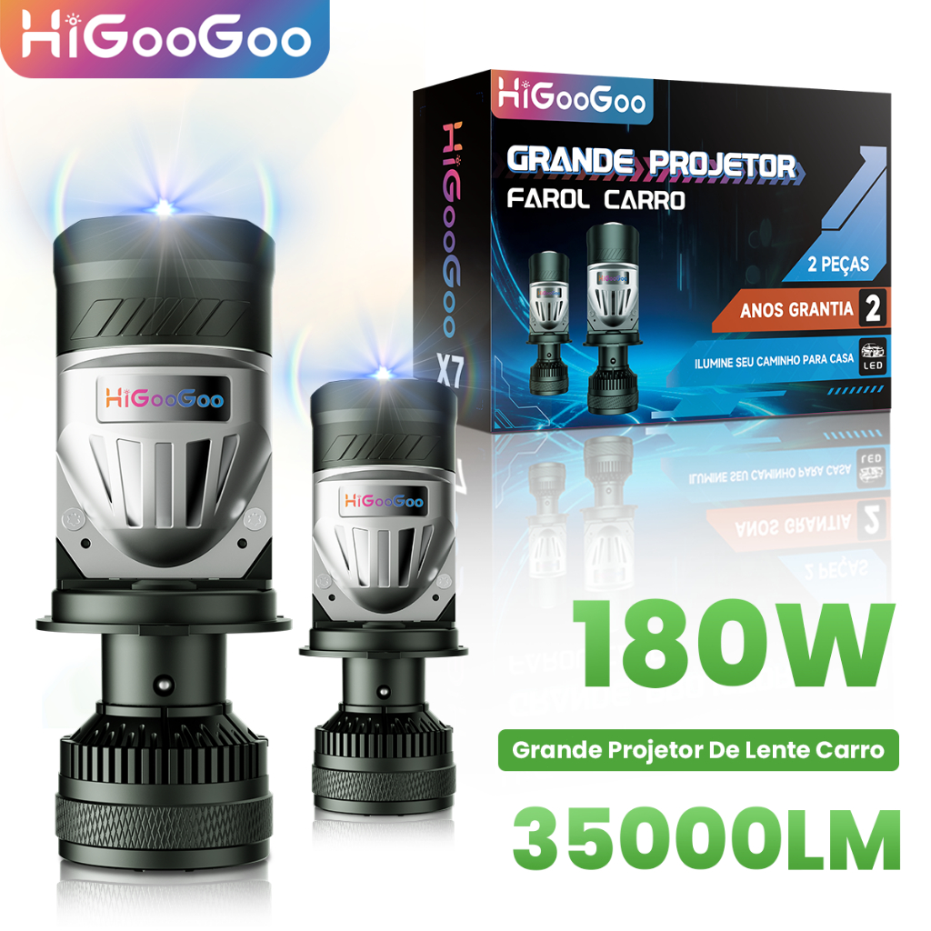 HiGooGoo X7 Lâmpada De Farol Projetor De 30000LM Para Alto Baixo 180W 6500K Garantia De Dois Anos H4 9V-60V