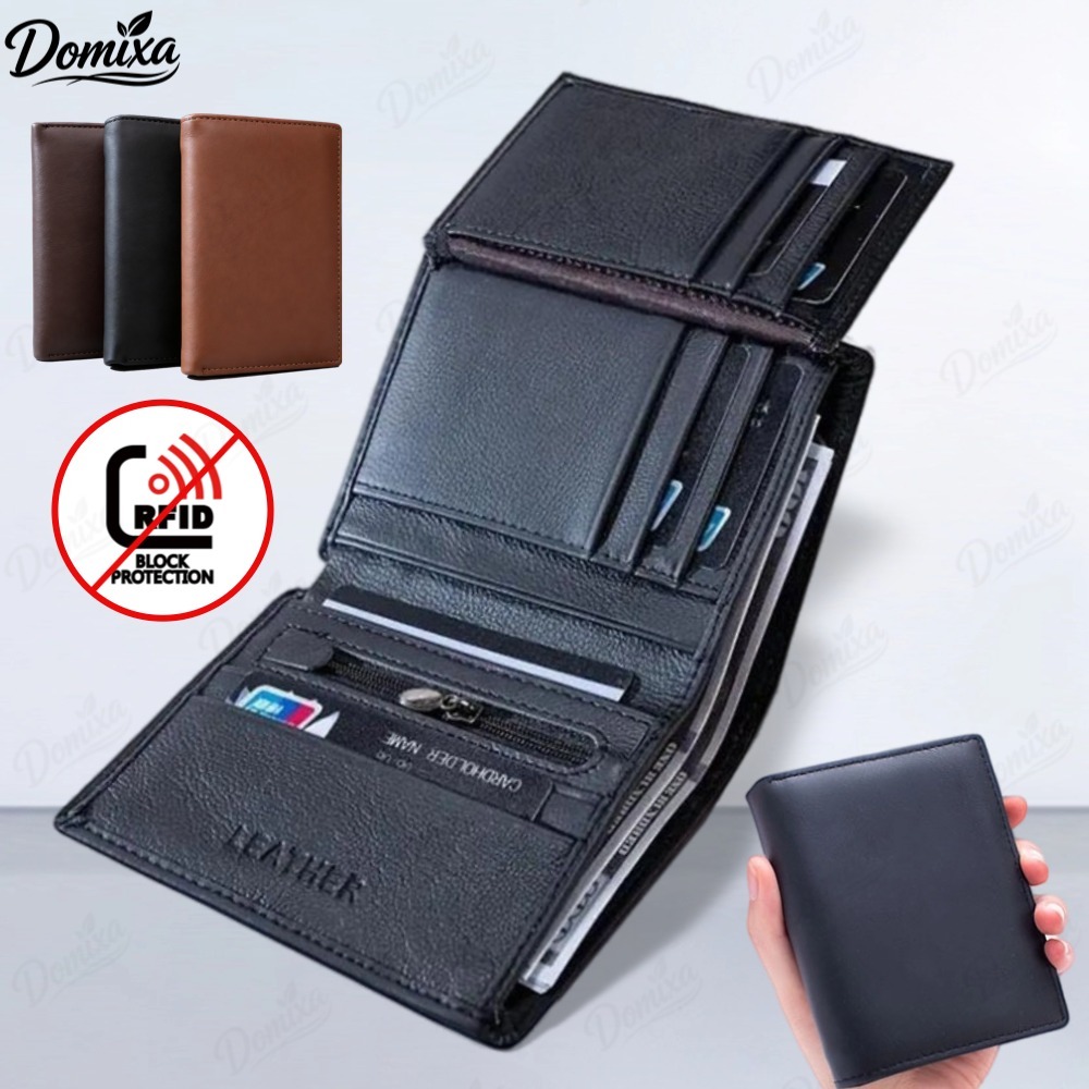 Carteira de couro genuíno masculina titular do cartão de crédito primeira camada de couro RFID escova anti-roubo anti-ma